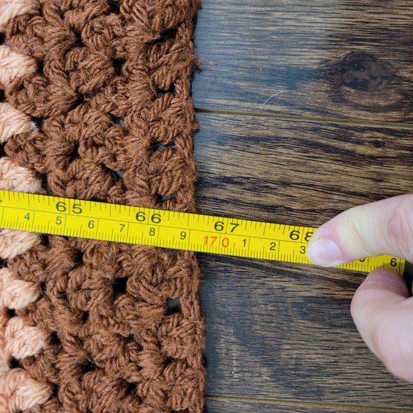 Handmade Crochet Afghan Throw Blanket Multicolored Striped Brown White Orange - Picture 6 of 10